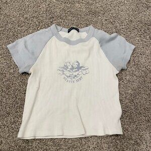 Brandy Melville Women's Blue and White Crop-top